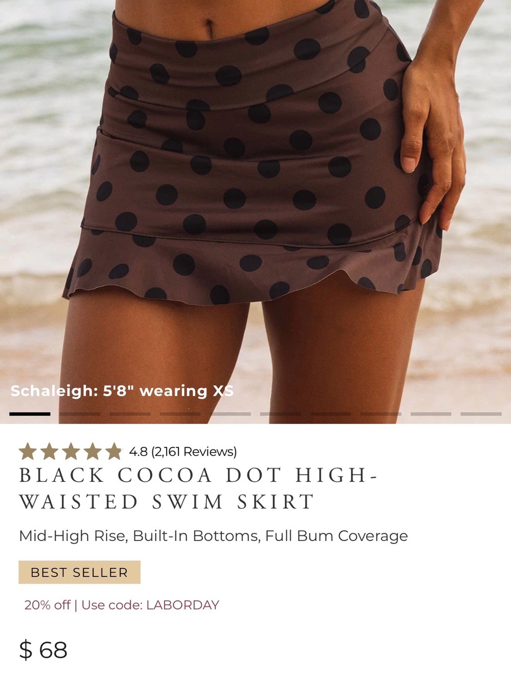Albion Brown Polka Dot Swim Sarong with Black Dots